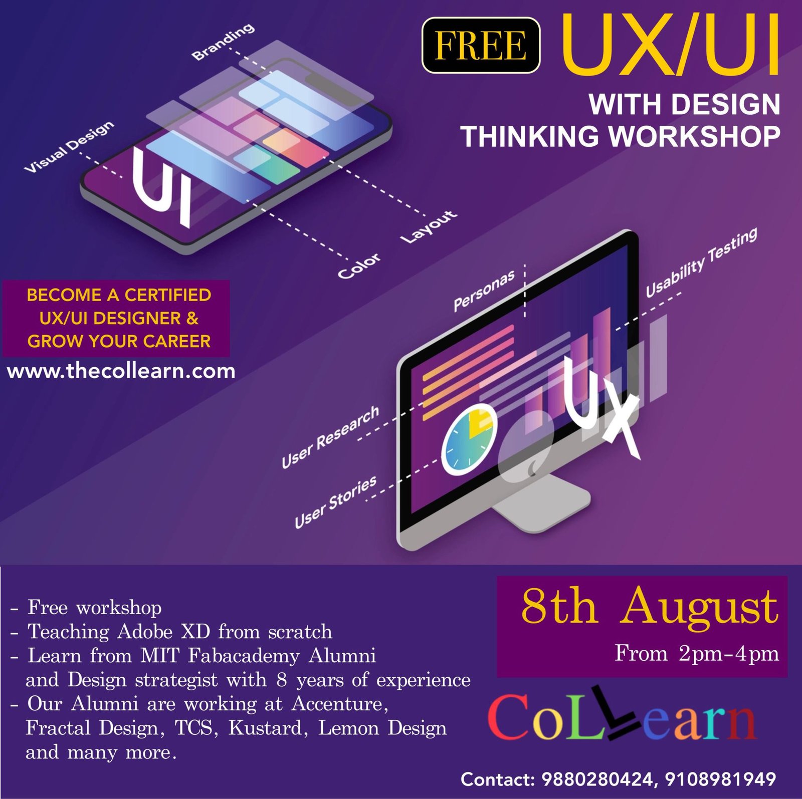 UI and UX Course with Design Thinking (starts 10th August 2021) | CoLLearn